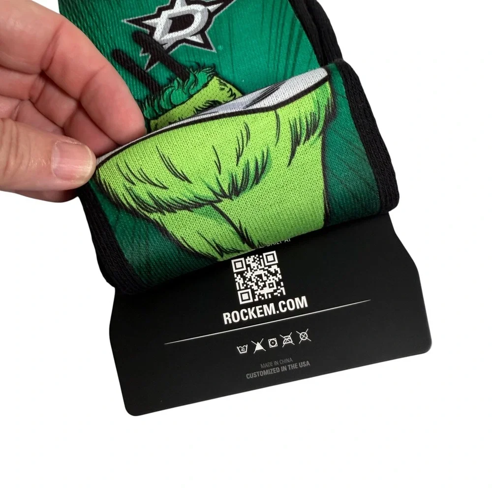 Rock Em NHL Dallas Stars Victor E Green Mascot Pump Up Crew Socks L/XL NEW